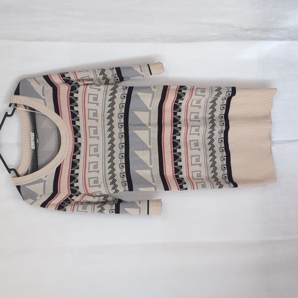 Cloud Chaser Dresses & Skirts - Cloudchaser Beige Print Stripe 3/4 Sleeve Sweater Dress Tunic Size Large